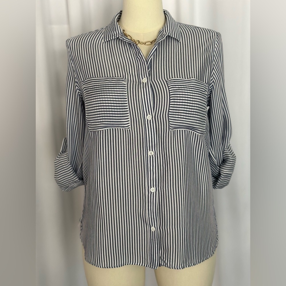 Thread & Supply Blue and White Striped Button-Down Shirt (1016) - Picture 3 of 12